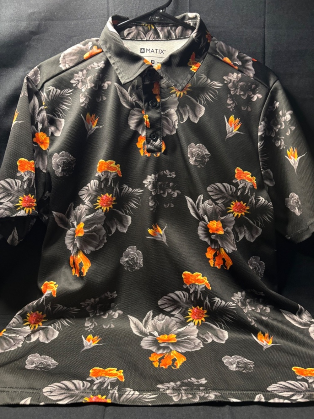 Matix Black/Orang Floral Dri-Fit Short Sleeve Polo Medium - Picture 4 of 5
